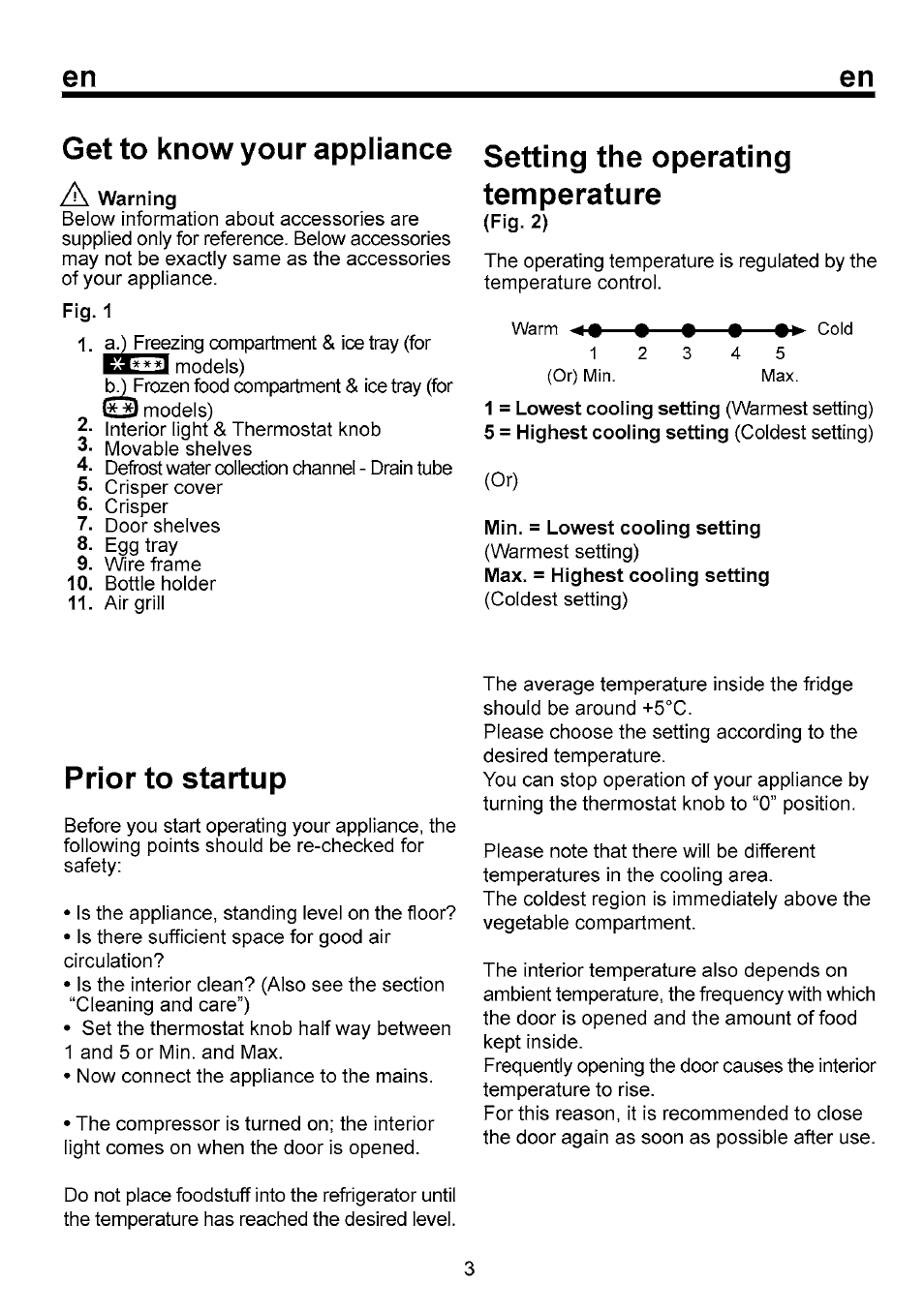 Get to know your appliance, Setting the operating, Temperature | Prior to startup, Setting the operating temperature | Beko B 1751 User Manual | Page 10 / 64