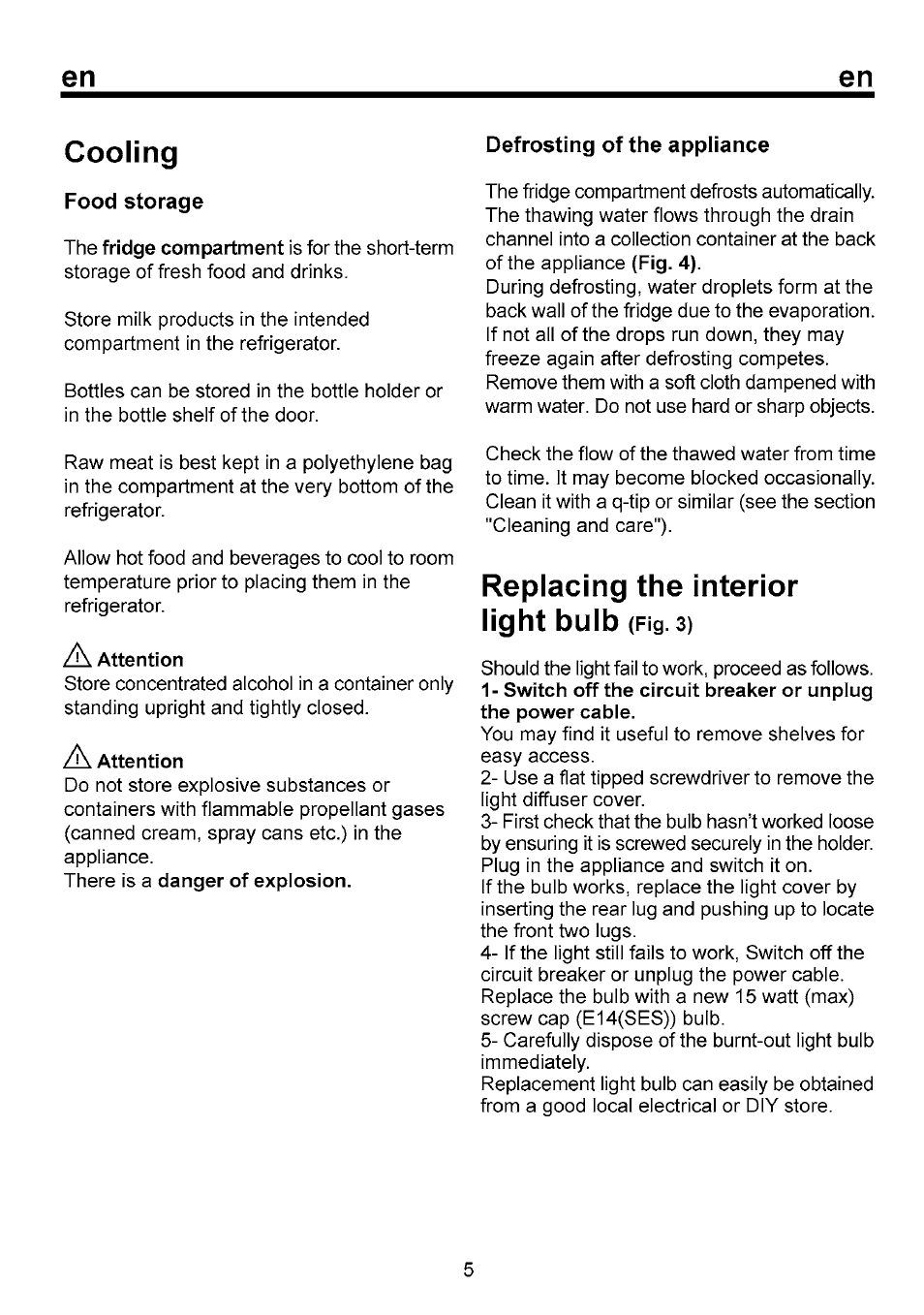 Cooling, Replacing the interior light buib (fig. 3), Replacing the interior light buib | Beko B 1751 User Manual | Page 12 / 64