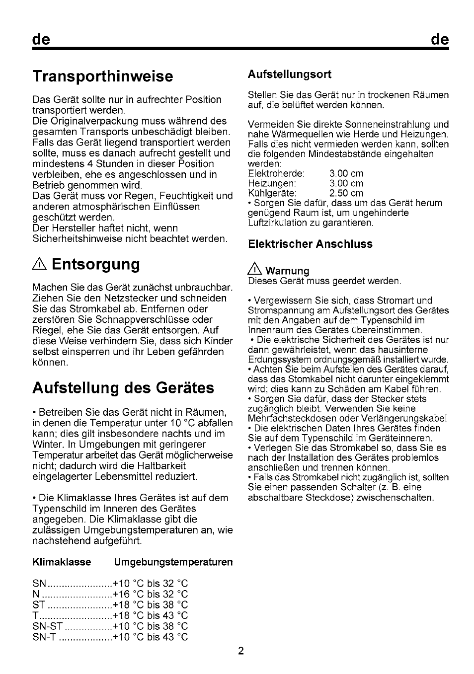 T ransporthinweise, A entsorgung, Aufstellung des gerätes | Entsorgung | Beko B 1751 User Manual | Page 18 / 64