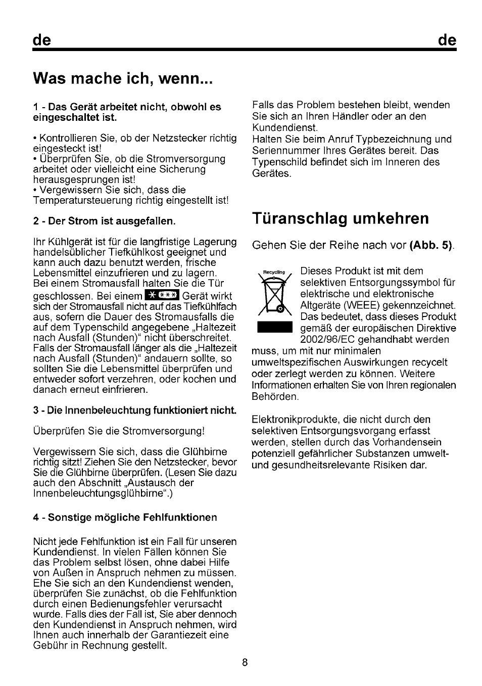 Was mache ich, wenn, Türanschlag umkehren | Beko B 1751 User Manual | Page 24 / 64