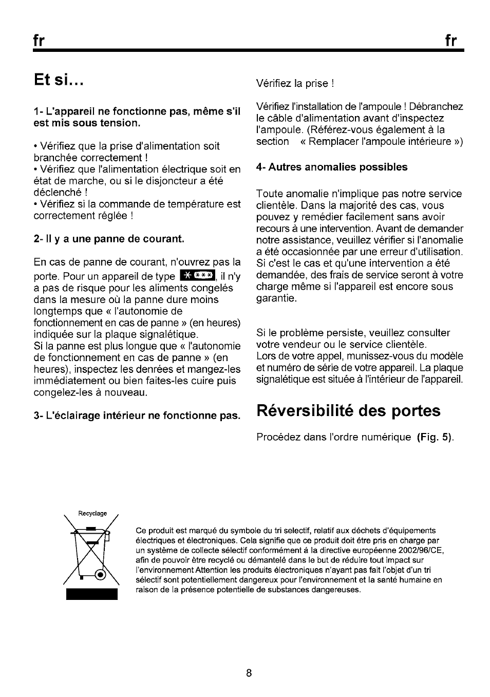 Et si, Réversibilité des portes | Beko B 1751 User Manual | Page 42 / 64