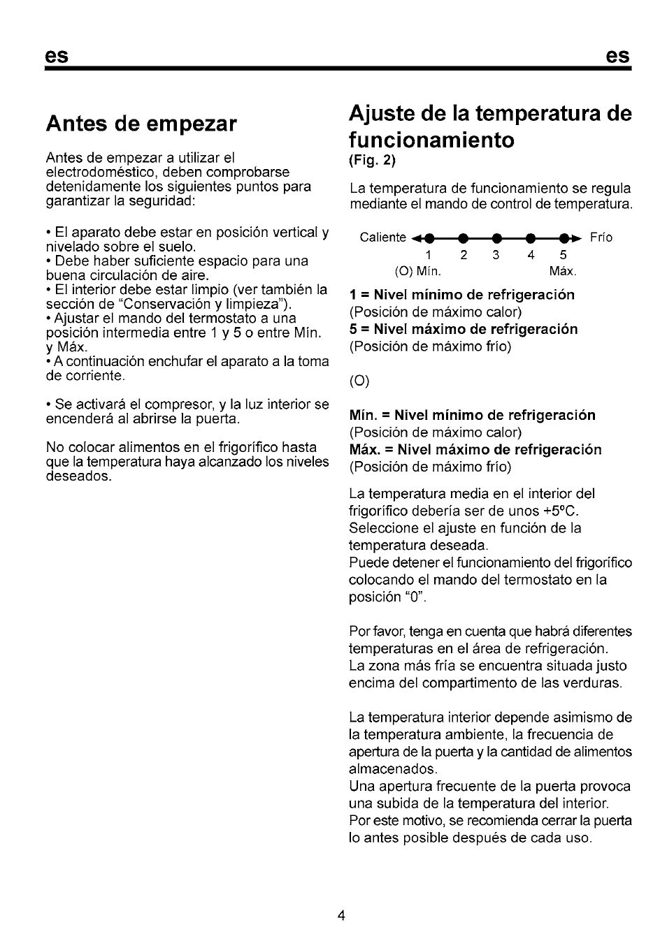Antes de empezar, Ajuste de la temperatura de, Funcionamiento | Ajuste de la temperatura de funcionamiento | Beko B 1751 User Manual | Page 47 / 64
