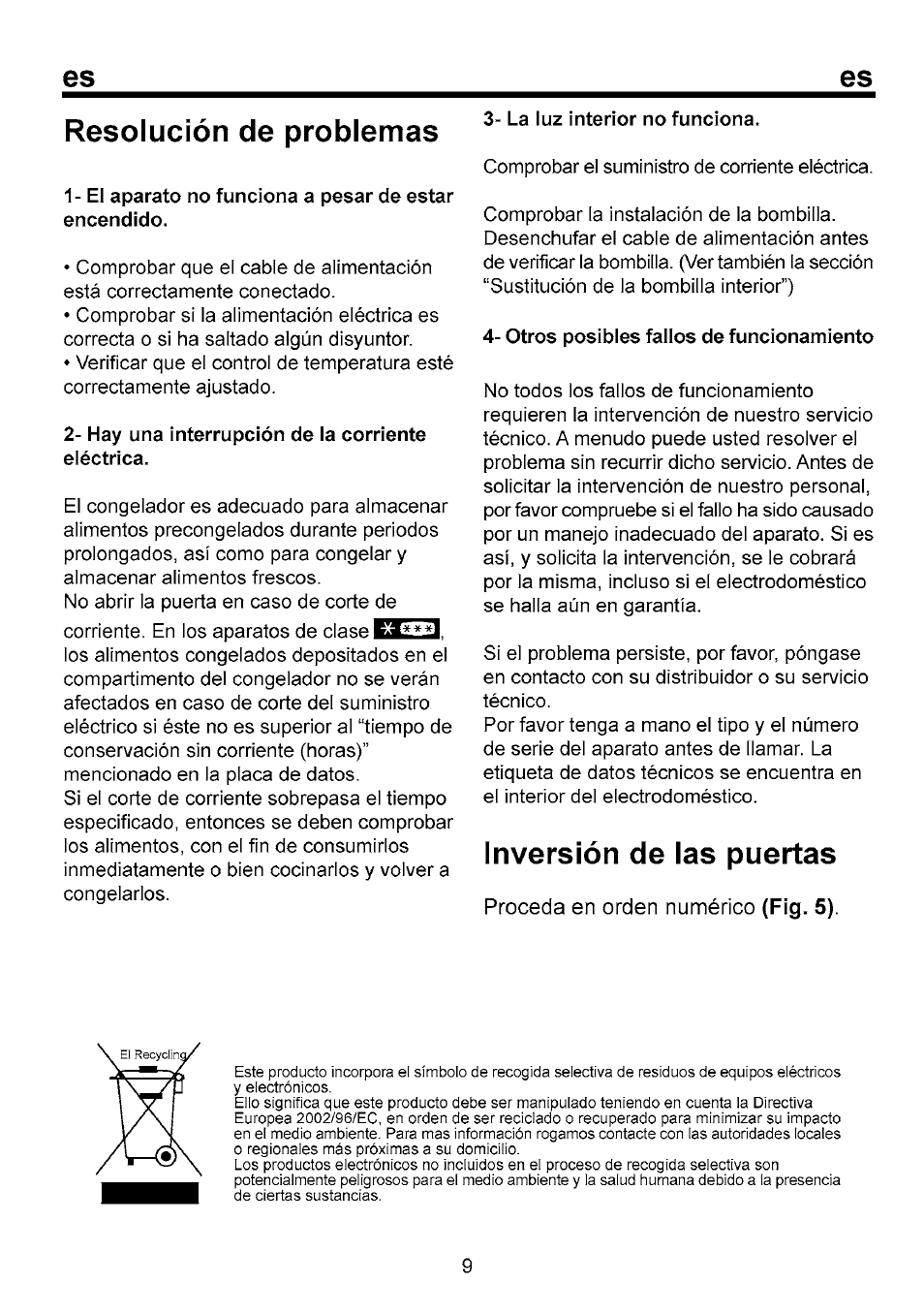 Resolución de problemas, Inversión de las puertas | Beko B 1751 User Manual | Page 52 / 64