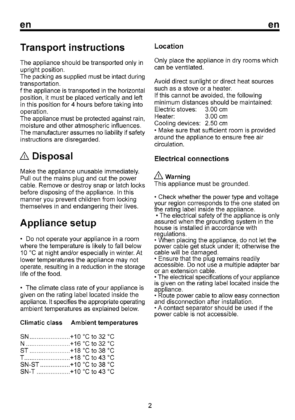 Transport instructions, A disposal, Appliance setup | Disposal | Beko B 1751 User Manual | Page 9 / 64