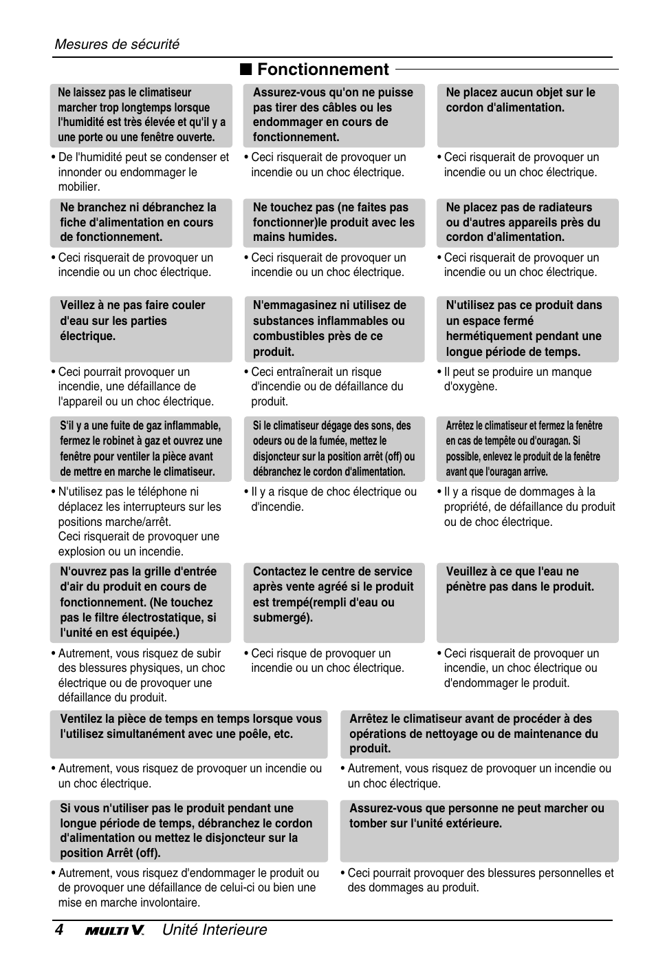 Fonctionnement, 4unité interieure | LG ARNU18GS8V2 User Manual | Page 40 / 110