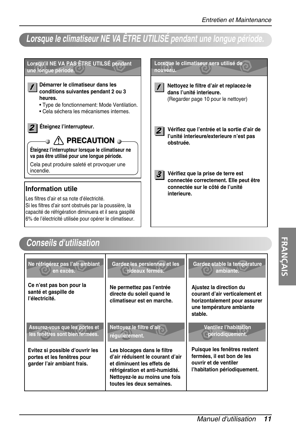 Français, Precaution | LG ARNU18GS8V2 User Manual | Page 47 / 110