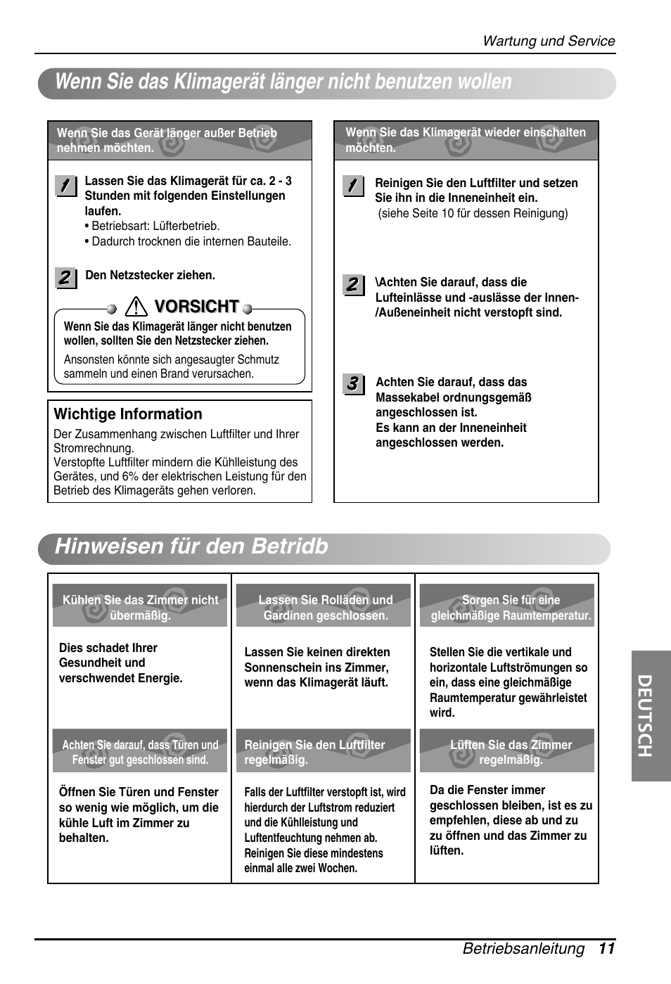 Deutsch, Vorsicht | LG ARNU18GS8V2 User Manual | Page 59 / 110