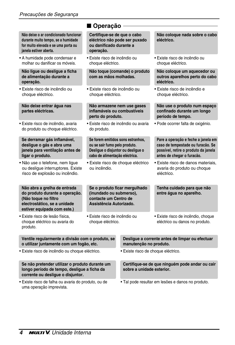 Operação, 4unidade interna | LG ARNU18GS8V2 User Manual | Page 64 / 110