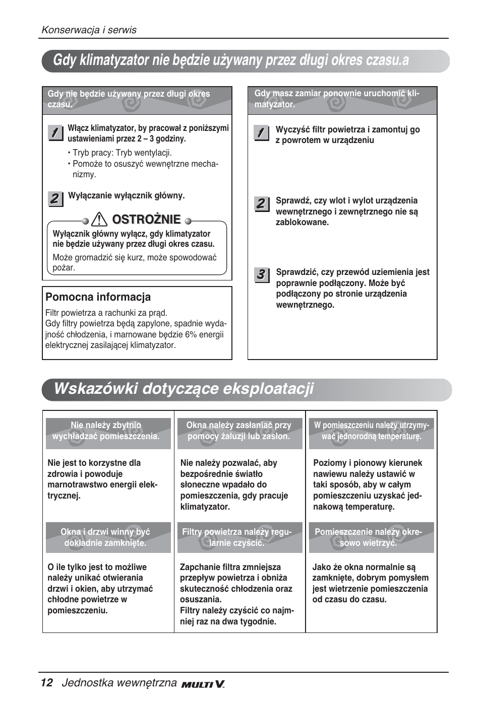 Ostrożnie, 12 jednostka wewnętrzna, Pomocna informacja | LG ARNU07GQAA2 User Manual | Page 124 / 253