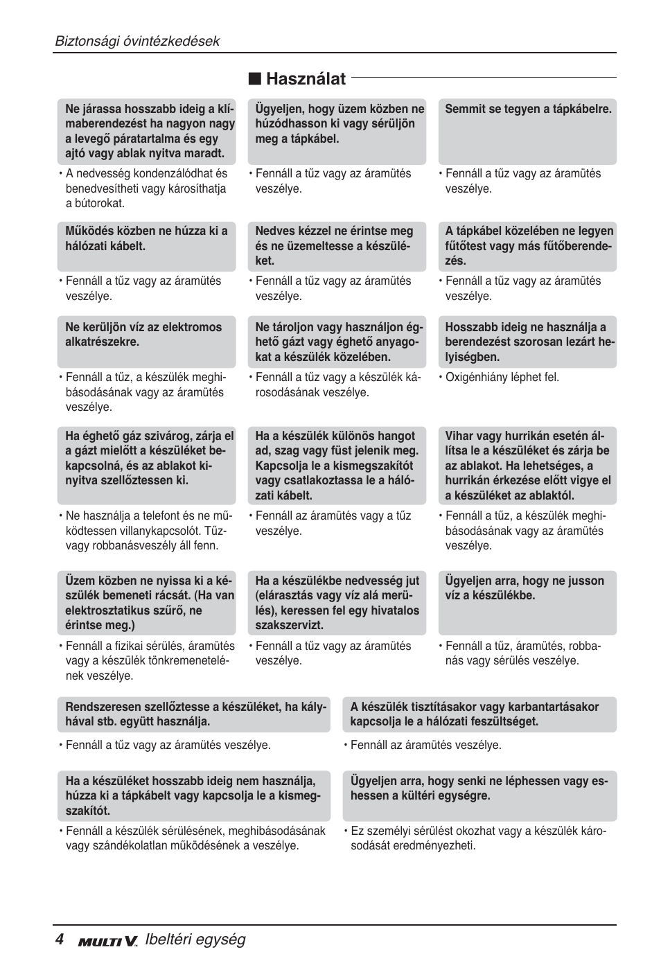 N használat, 4ibeltéri egység | LG ARNU07GQAA2 User Manual | Page 130 / 253