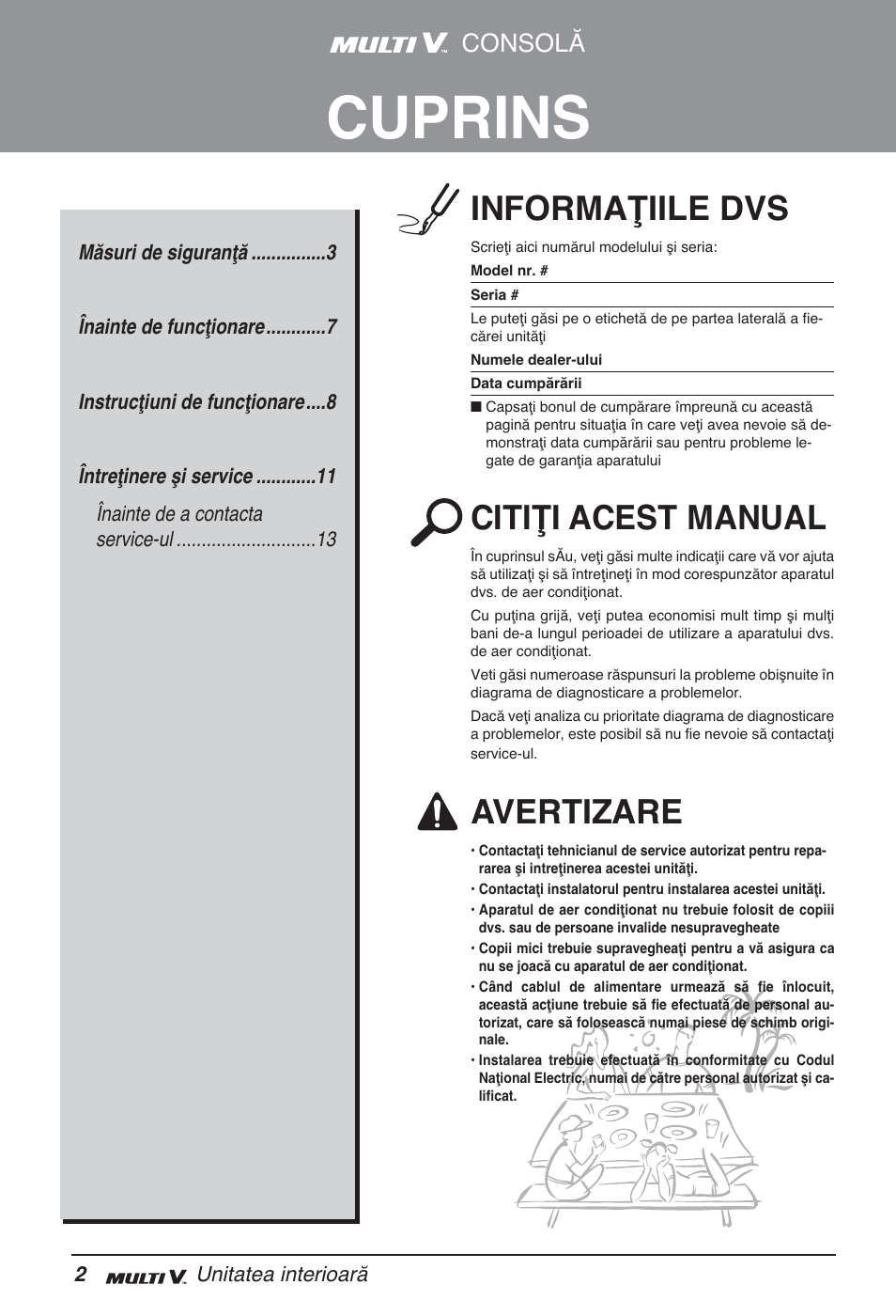 Cuprins, Informaţiile dvs, Citiţi acest manual | Avertizare, Consolă | LG ARNU07GQAA2 User Manual | Page 156 / 253