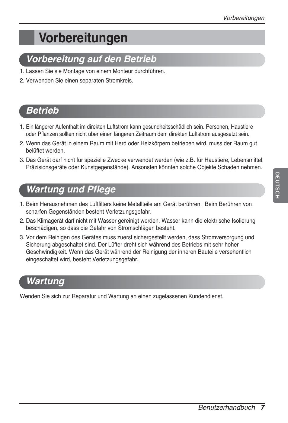 Vorbereitungen | LG ARNU07GQAA2 User Manual | Page 63 / 253