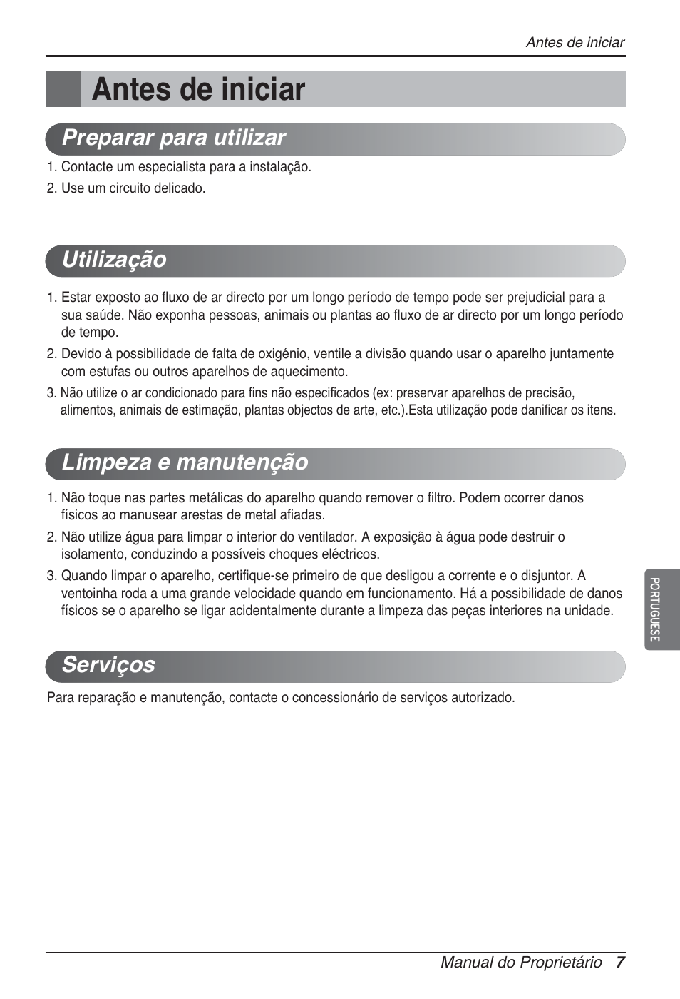 Antes de iniciar | LG ARNU07GQAA2 User Manual | Page 91 / 253