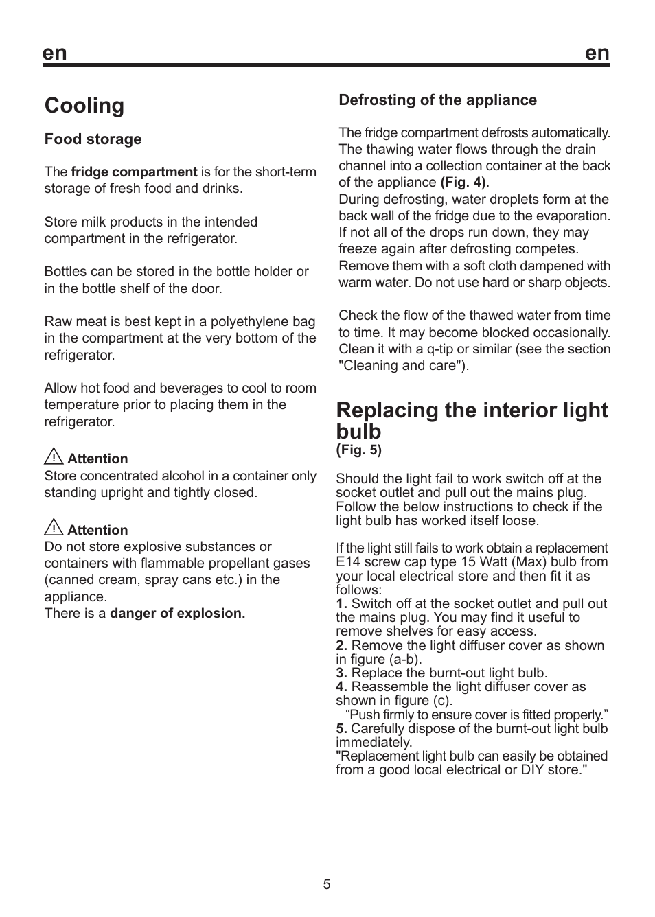 En cooling, Replacing the interior light bulb | Beko BU 1152 User Manual | Page 10 / 74