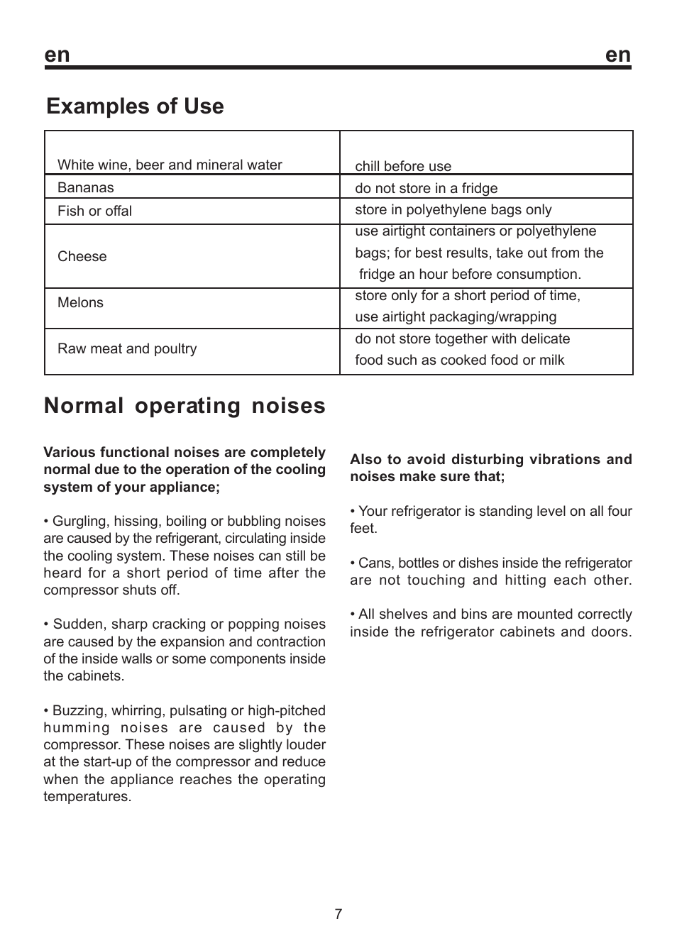 En examples of use, Normal operating noises | Beko BU 1152 User Manual | Page 12 / 74