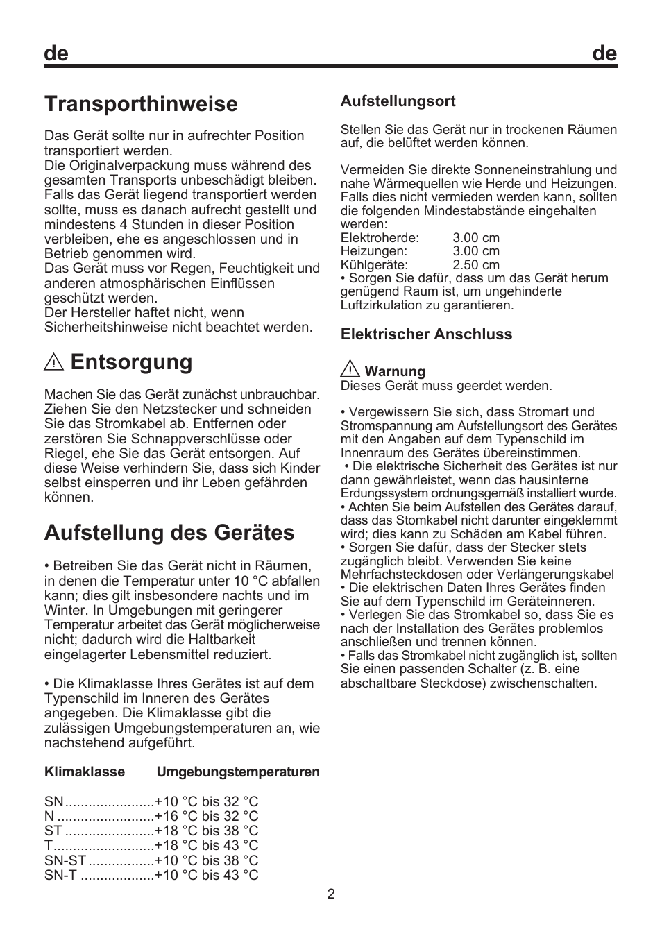 De transporthinweise, Entsorgung, Aufstellung des gerätes | Beko BU 1152 User Manual | Page 47 / 74