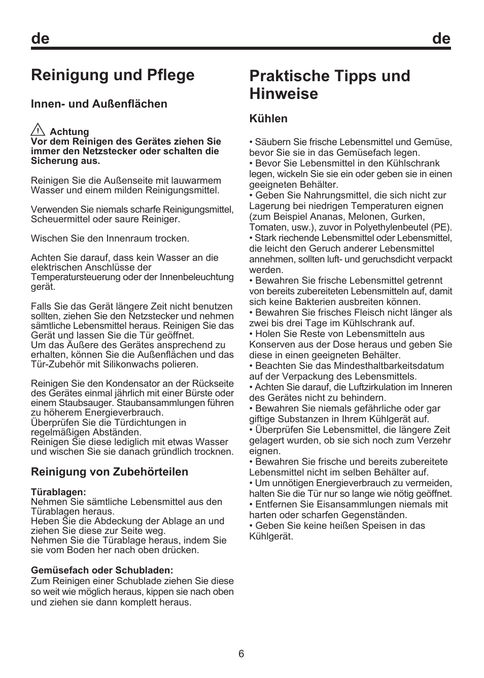 De reinigung und pflege, Praktische tipps und hinweise | Beko BU 1152 User Manual | Page 51 / 74