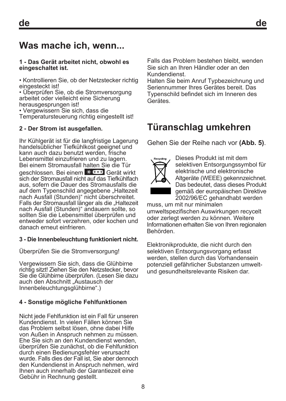 De türanschlag umkehren, Was mache ich, wenn | Beko BU 1152 User Manual | Page 53 / 74