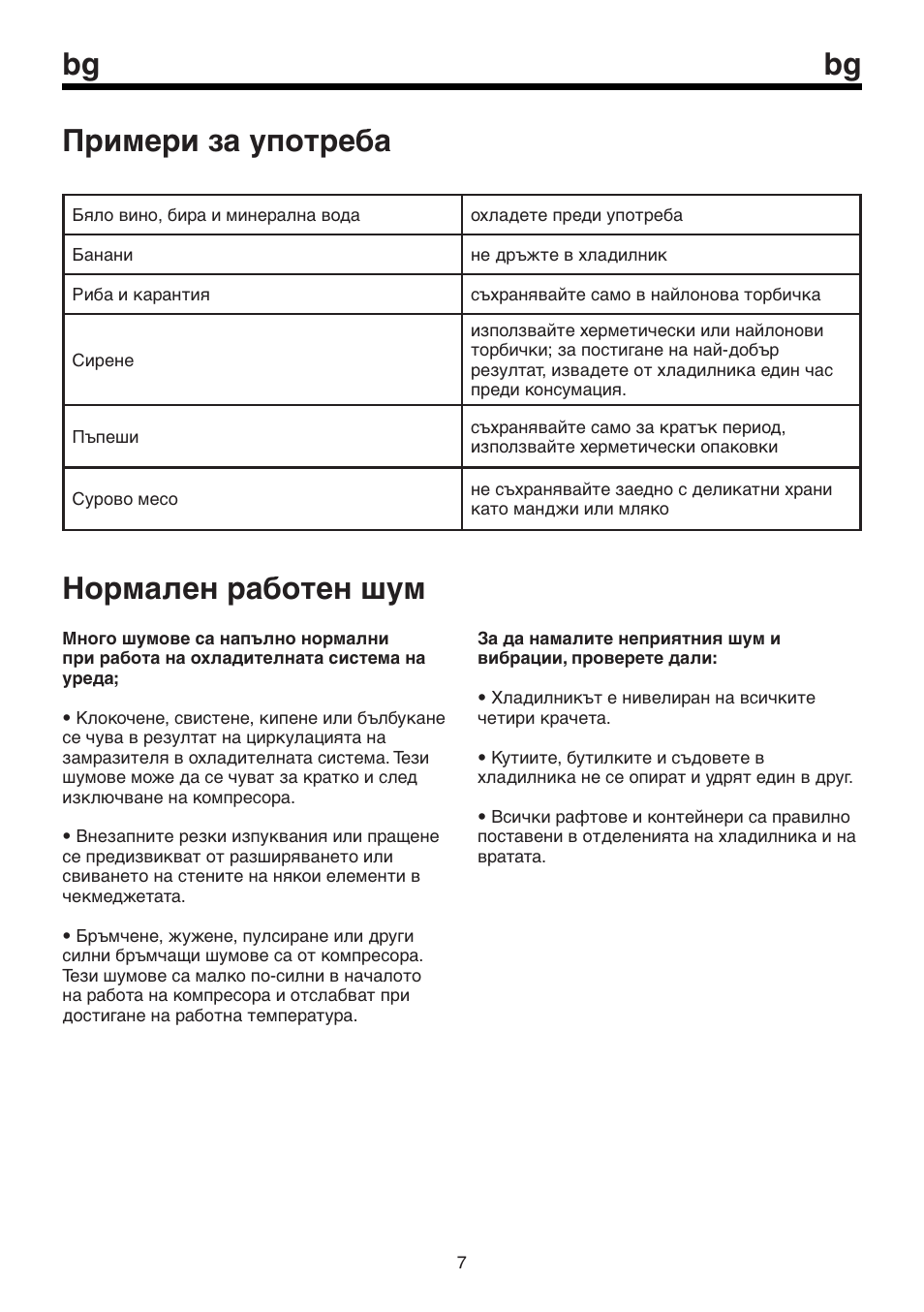Нормален работен шум, Примери за употреба | Beko BU 1152 User Manual | Page 61 / 74