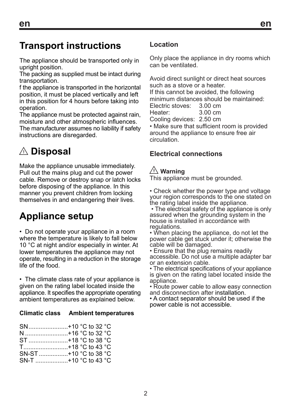 En transport instructions, Disposal, Appliance setup | Beko BU 1152 User Manual | Page 7 / 74