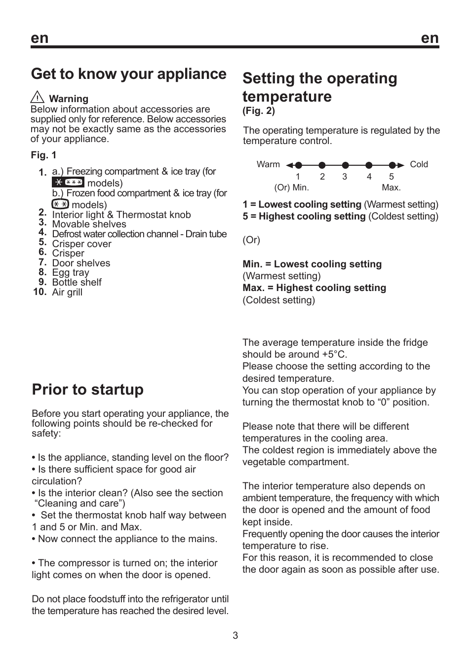 Get to know your appliance, Prior to startup, Setting the operating temperature | Beko BU 1152 User Manual | Page 8 / 74