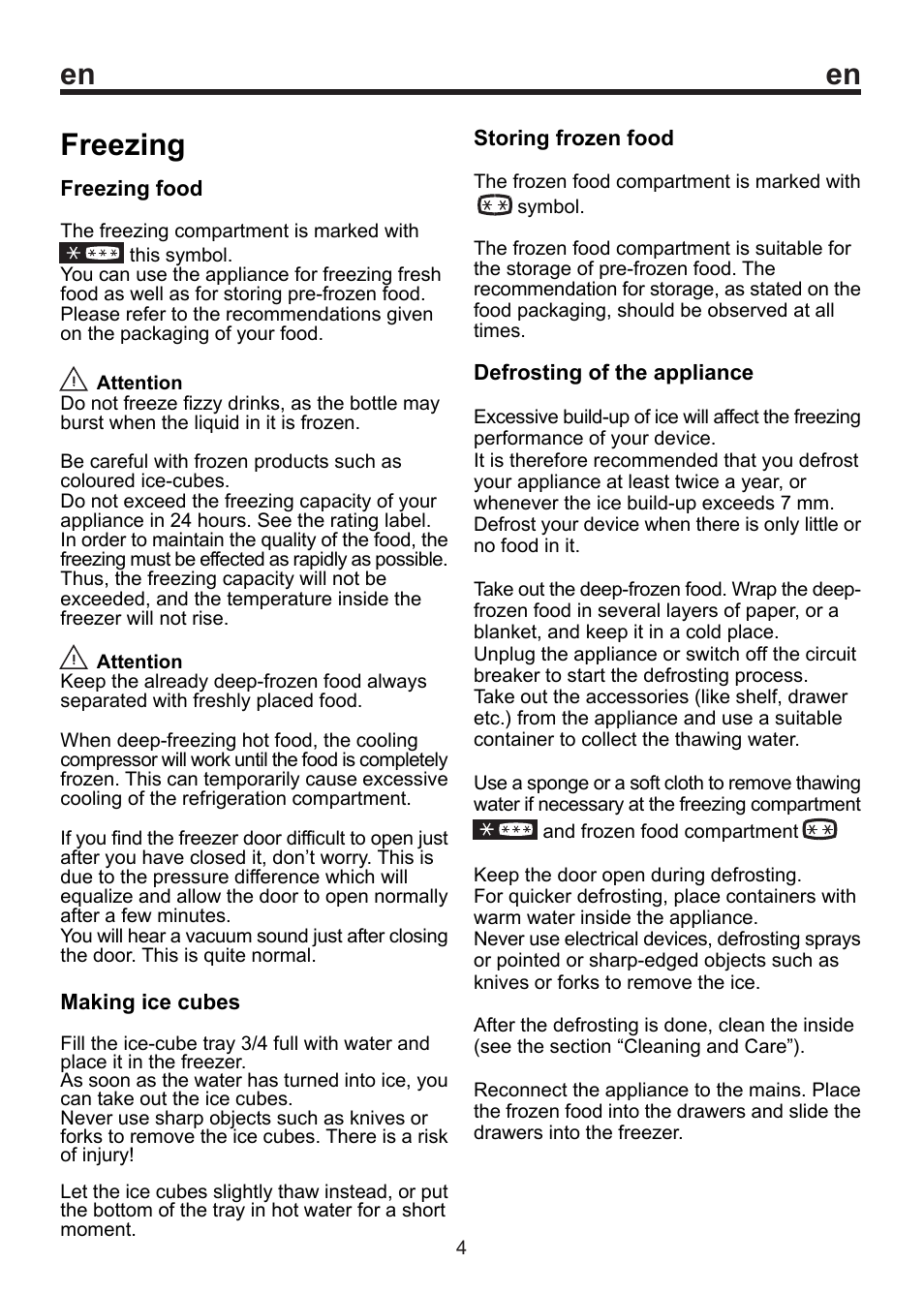 Freezing | Beko BU 1152 User Manual | Page 9 / 74