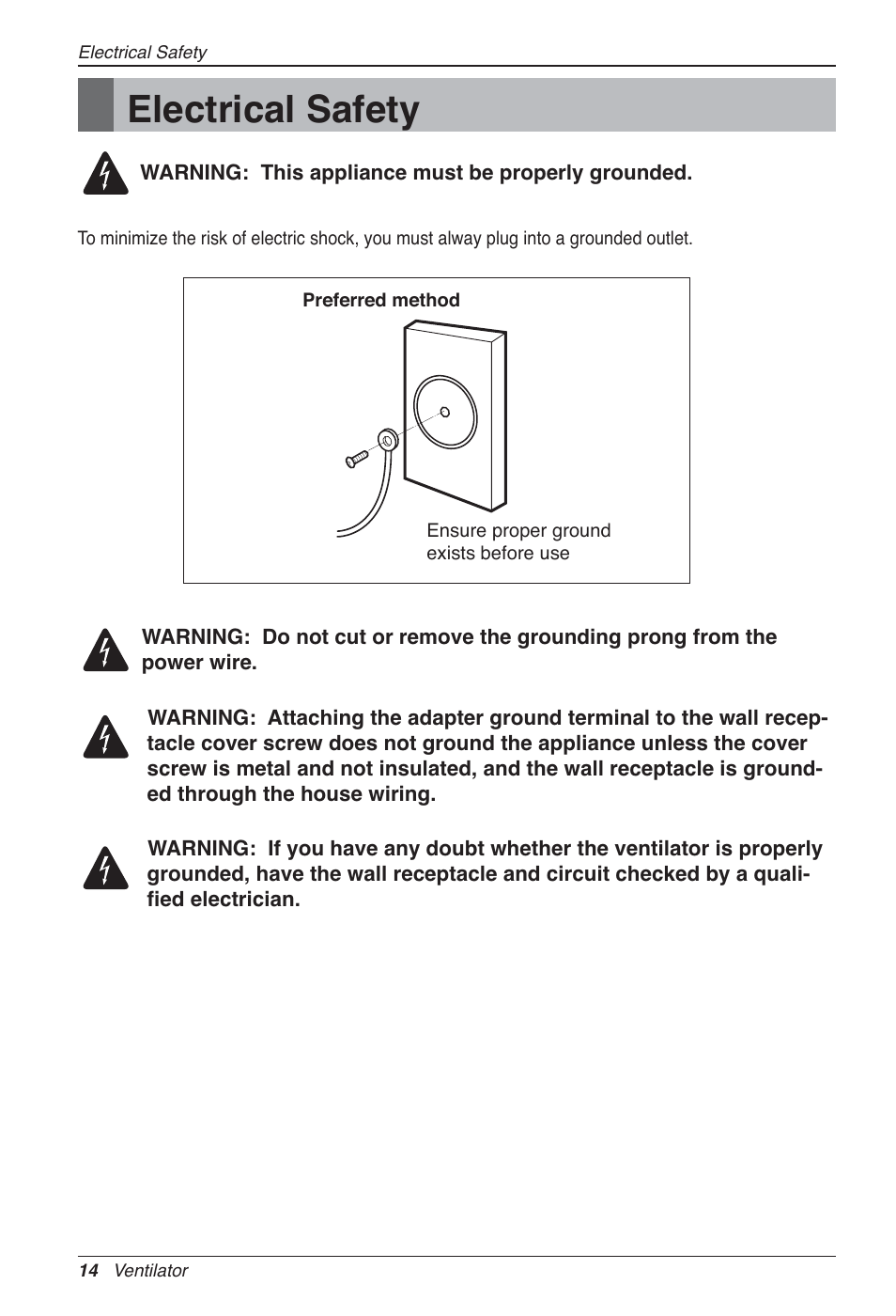 Electrical safety | LG LZ-H200GBA2 User Manual | Page 14 / 419