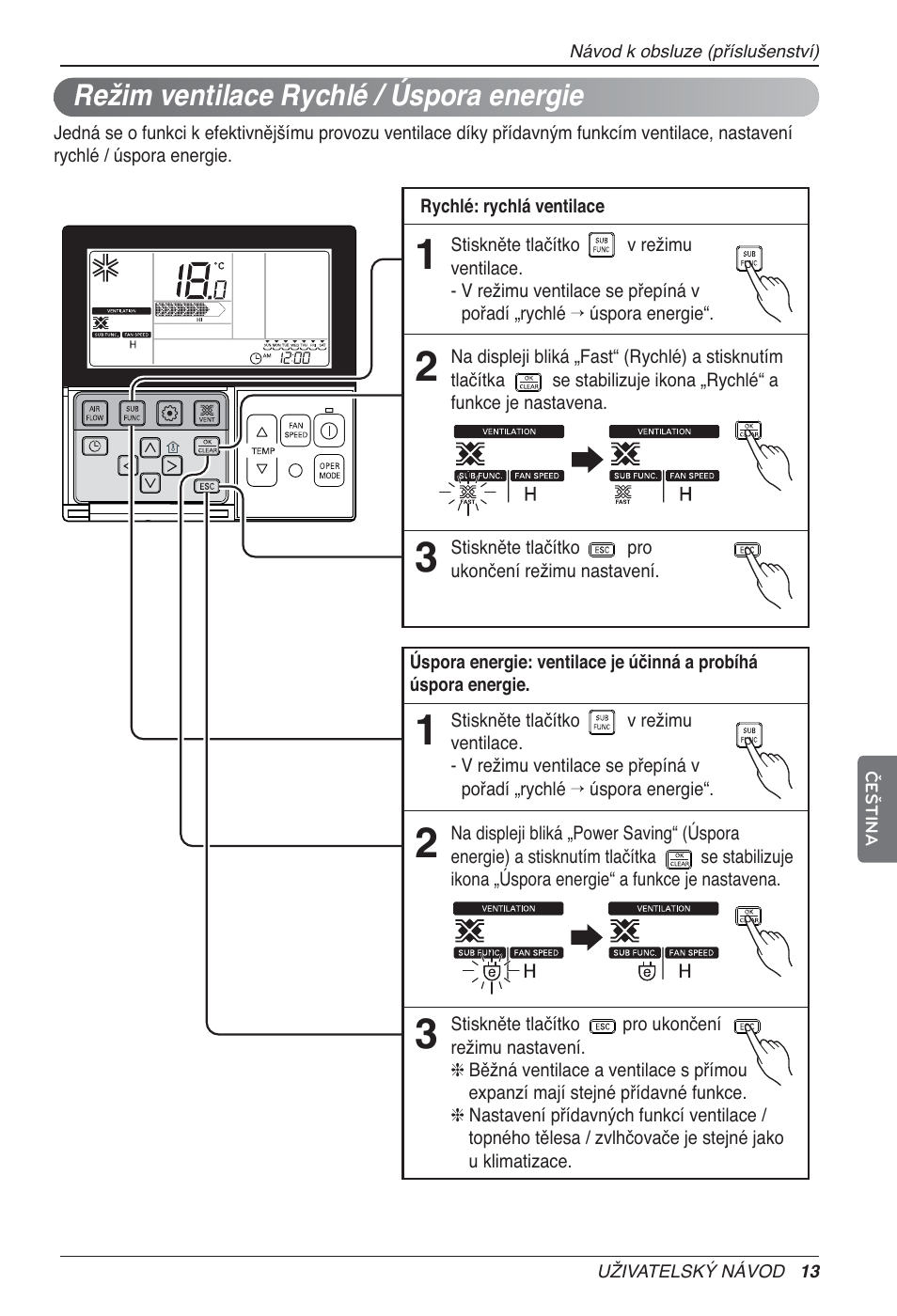 Režim ventilace rychlé / úspora energie | LG LZ-H200GBA2 User Manual | Page 145 / 419