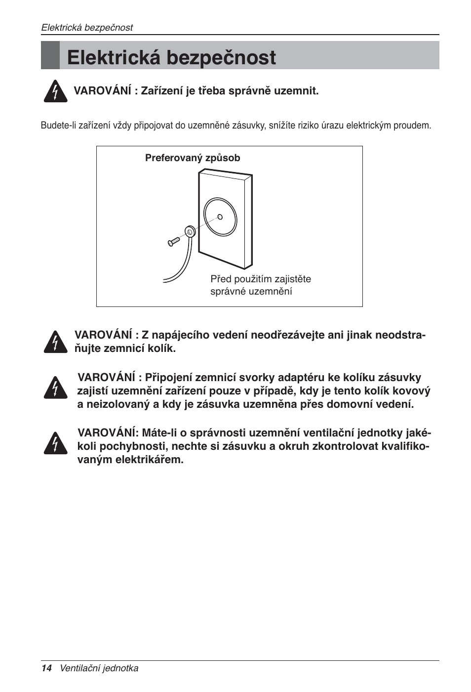 Elektrická bezpečnost | LG LZ-H200GBA2 User Manual | Page 146 / 419