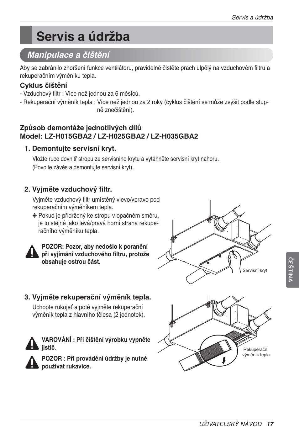 Servis a údržba, Manipulace a čištění | LG LZ-H200GBA2 User Manual | Page 149 / 419