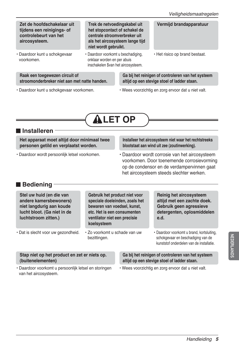 Let op, N installeren, N bediening | LG LZ-H200GBA2 User Manual | Page 159 / 419