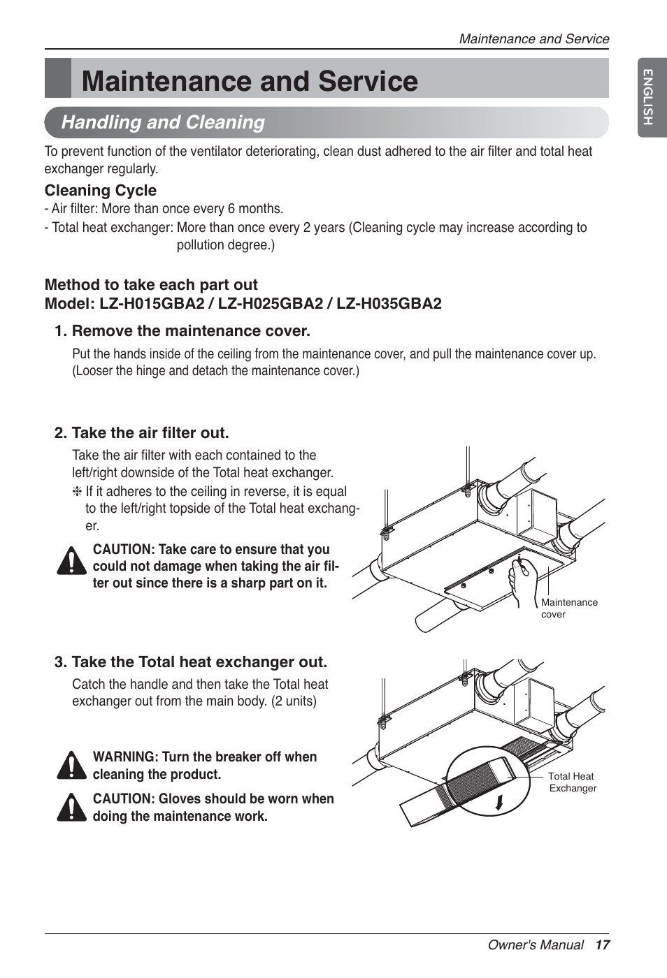 Maintenance and service, Handling and cleaning | LG LZ-H200GBA2 User Manual | Page 17 / 419