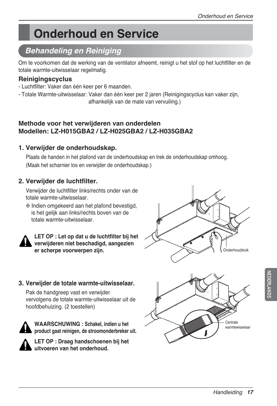 Onderhoud en service, Behandeling en reiniging | LG LZ-H200GBA2 User Manual | Page 171 / 419