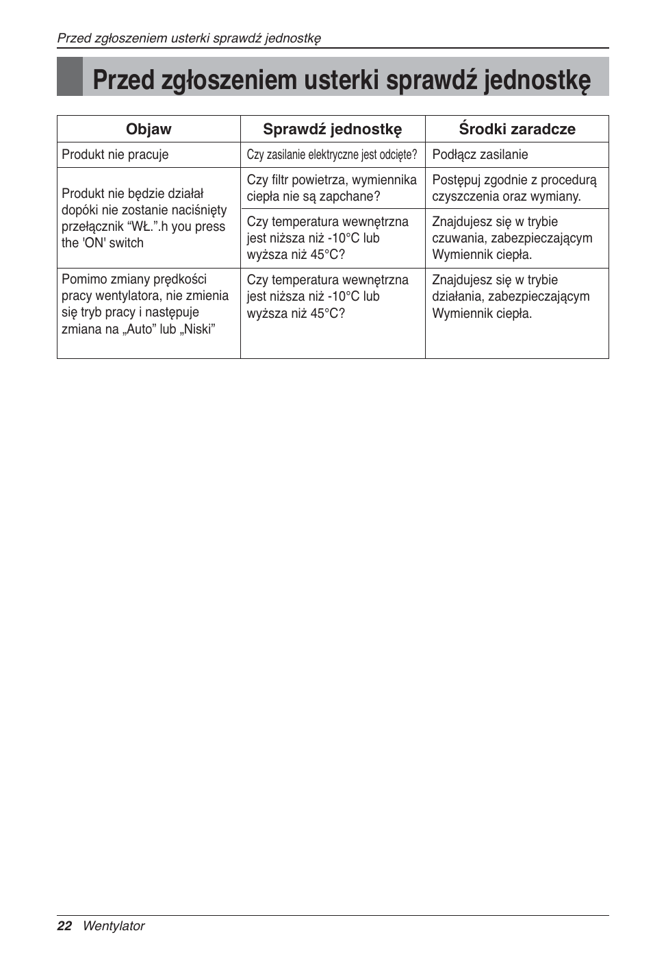 Przed zgłoszeniem usterki sprawdź jednostkę | LG LZ-H200GBA2 User Manual | Page 198 / 419