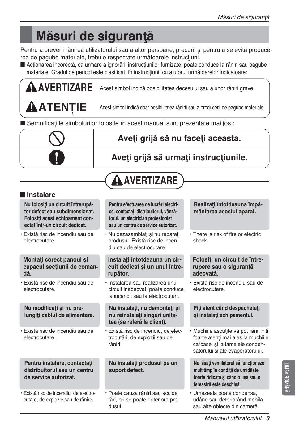 Măsuri de siguranţă, Avertizare atenție, Avertizare | LG LZ-H200GBA2 User Manual | Page 201 / 419