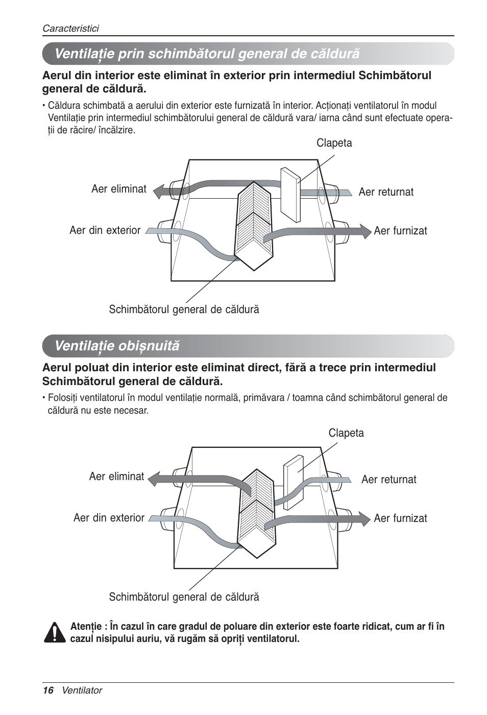 Ventilaţie prin schimbătorul general de căldură, Ventilaţie obișnuită | LG LZ-H200GBA2 User Manual | Page 214 / 419