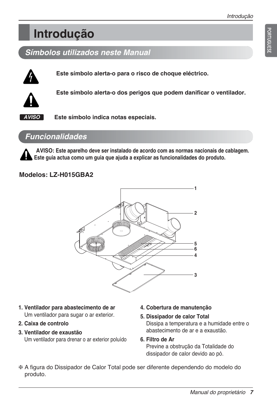 Introdução, Funcionalidades, Símbolos utilizados neste manual | LG LZ-H200GBA2 User Manual | Page 227 / 419