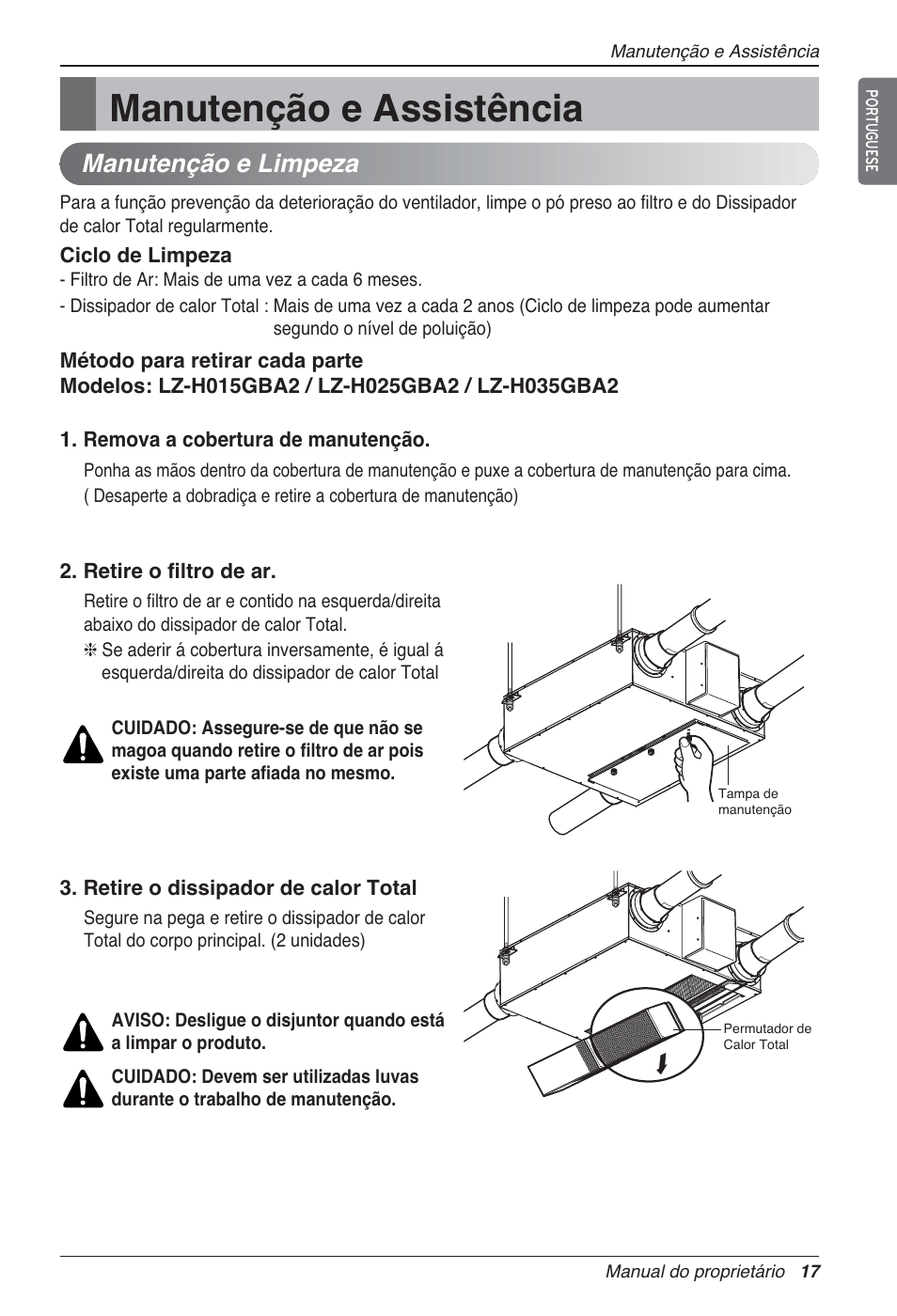 Manutenção e assistência, Manutenção e limpeza | LG LZ-H200GBA2 User Manual | Page 237 / 419