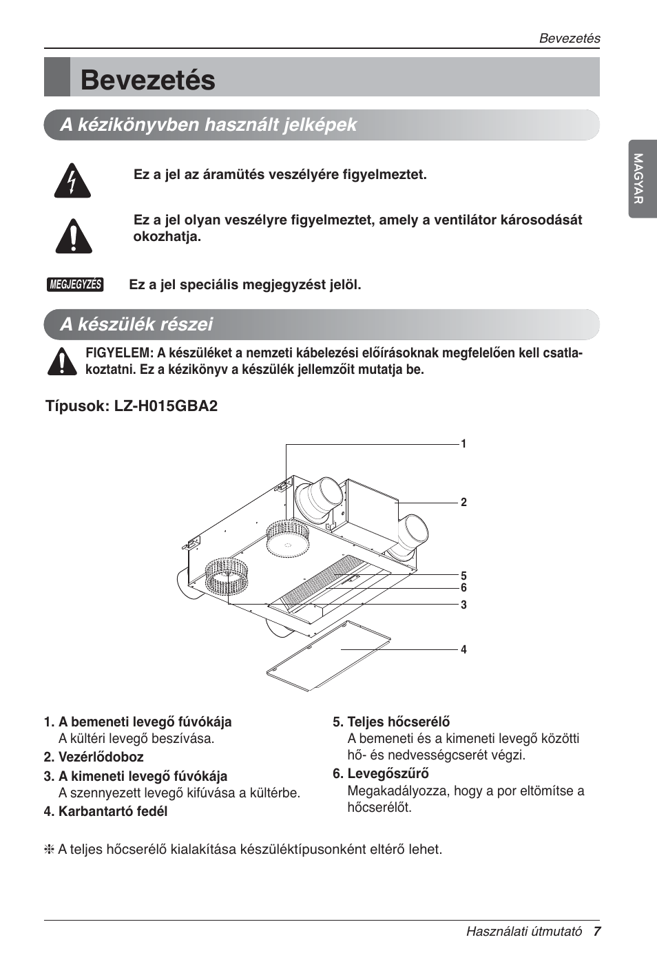 Bevezetés, A készülék részei, A kézikönyvben használt jelképek | LG LZ-H200GBA2 User Manual | Page 249 / 419