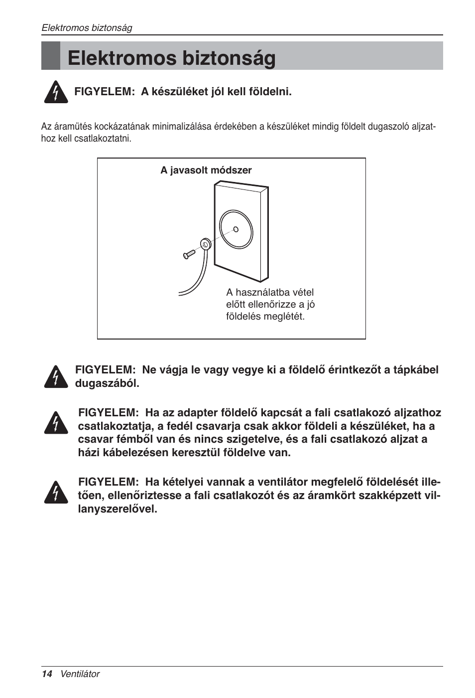 Elektromos biztonság | LG LZ-H200GBA2 User Manual | Page 256 / 419