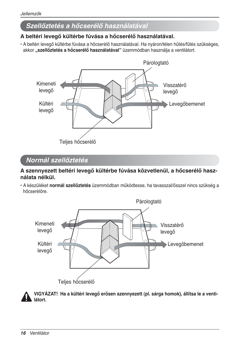 Szellőztetés a hőcserélő használatával, Normál szellőztetés | LG LZ-H200GBA2 User Manual | Page 258 / 419