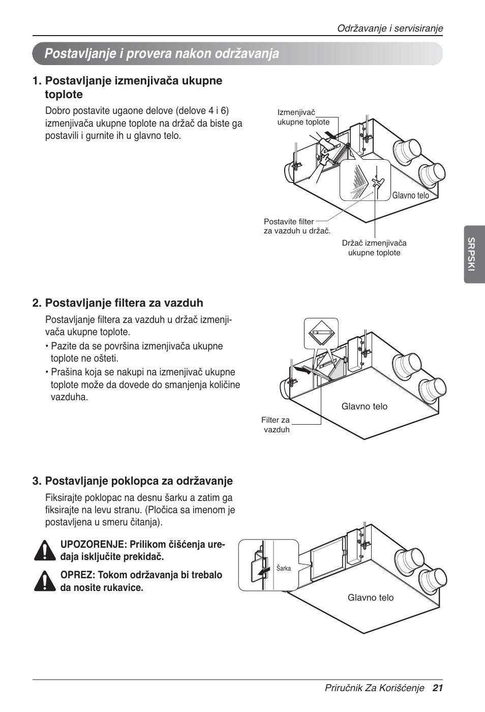 Postavljanje i provera nakon održavanja | LG LZ-H200GBA2 User Manual | Page 307 / 419