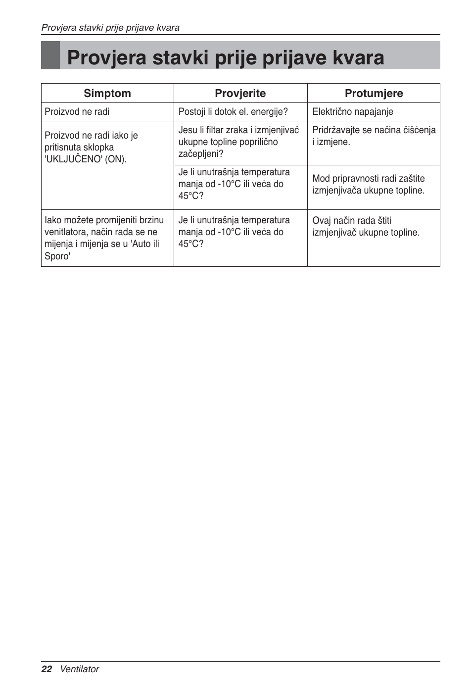 Provjera stavki prije prijave kvara | LG LZ-H200GBA2 User Manual | Page 330 / 419