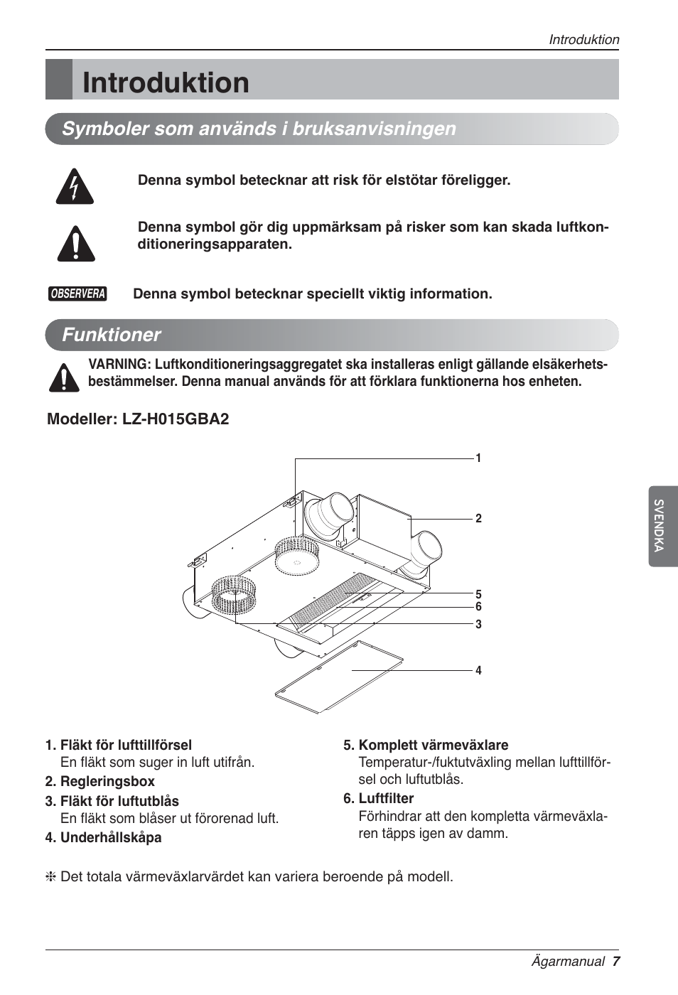 Introduktion, Funktioner, Symboler som används i bruksanvisningen | LG LZ-H200GBA2 User Manual | Page 337 / 419