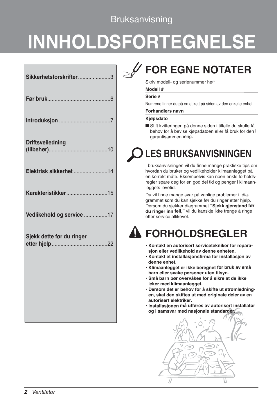 Innholdsfortegnelse, For egne notater, Les bruksanvisningen | Forholdsregler, Bruksanvisning | LG LZ-H200GBA2 User Manual | Page 354 / 419