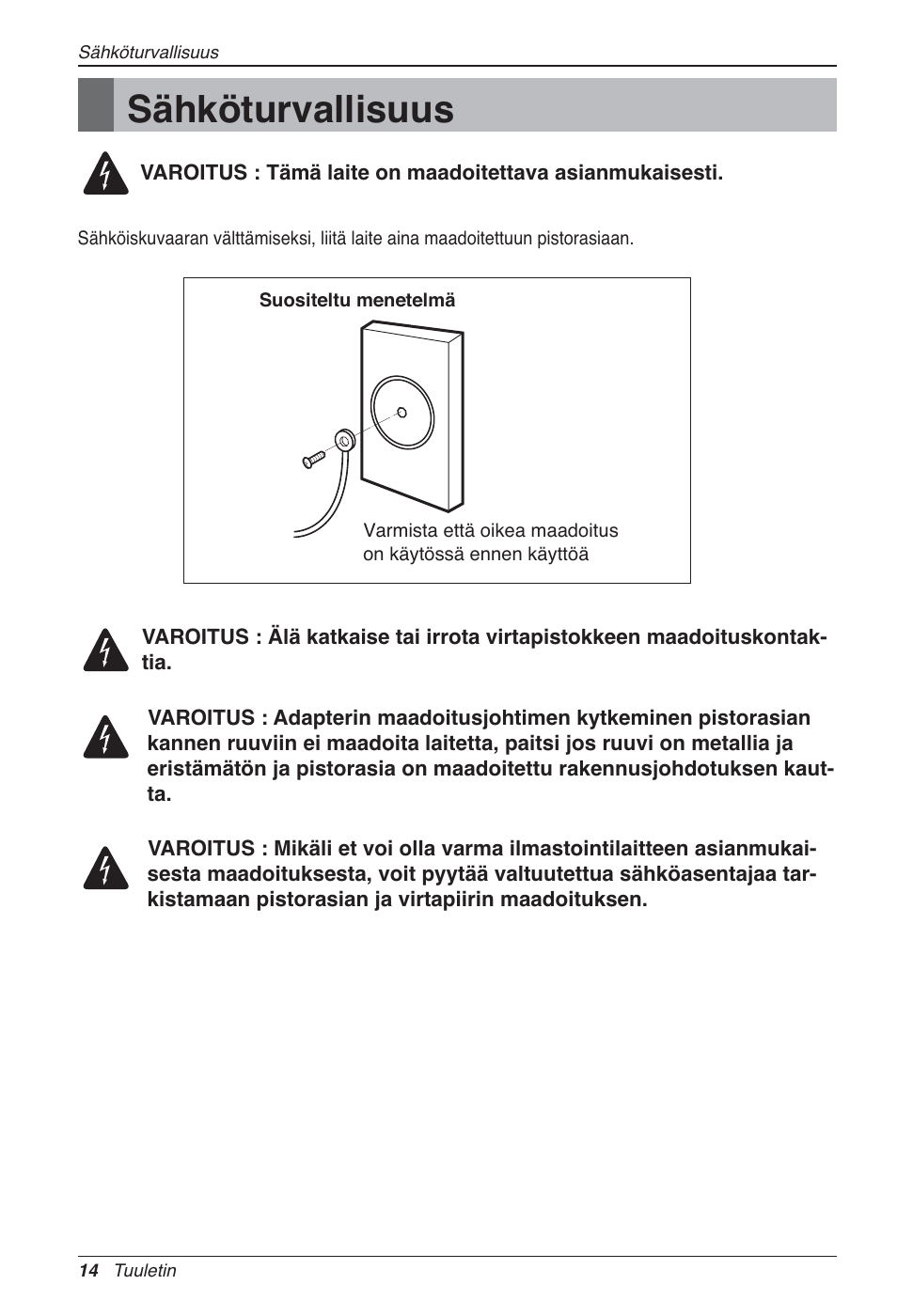 Sähköturvallisuus | LG LZ-H200GBA2 User Manual | Page 388 / 419