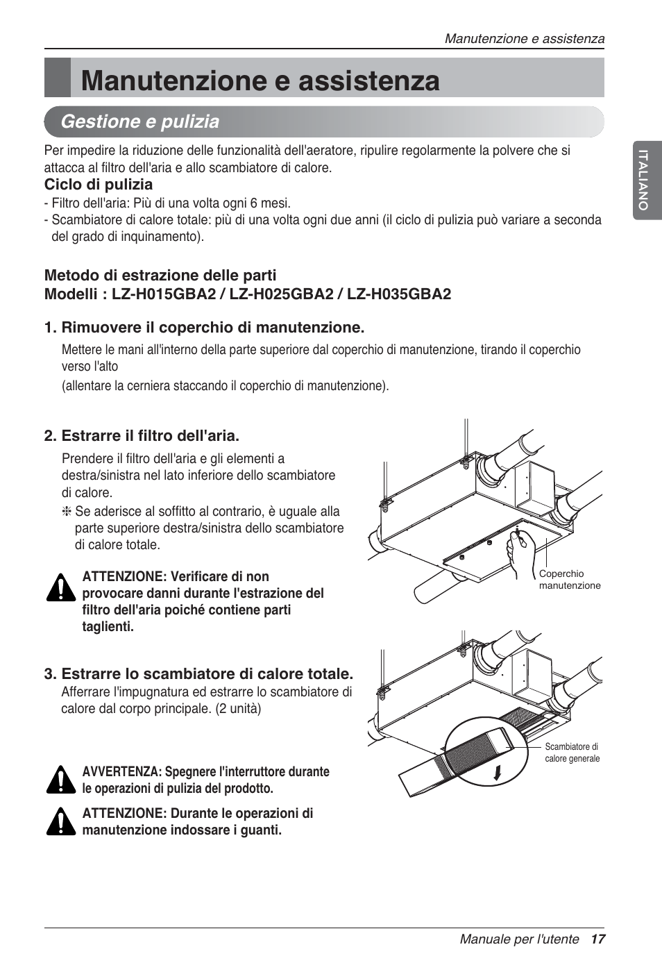 Manutenzione e assistenza, Gestione e pulizia | LG LZ-H200GBA2 User Manual | Page 39 / 419