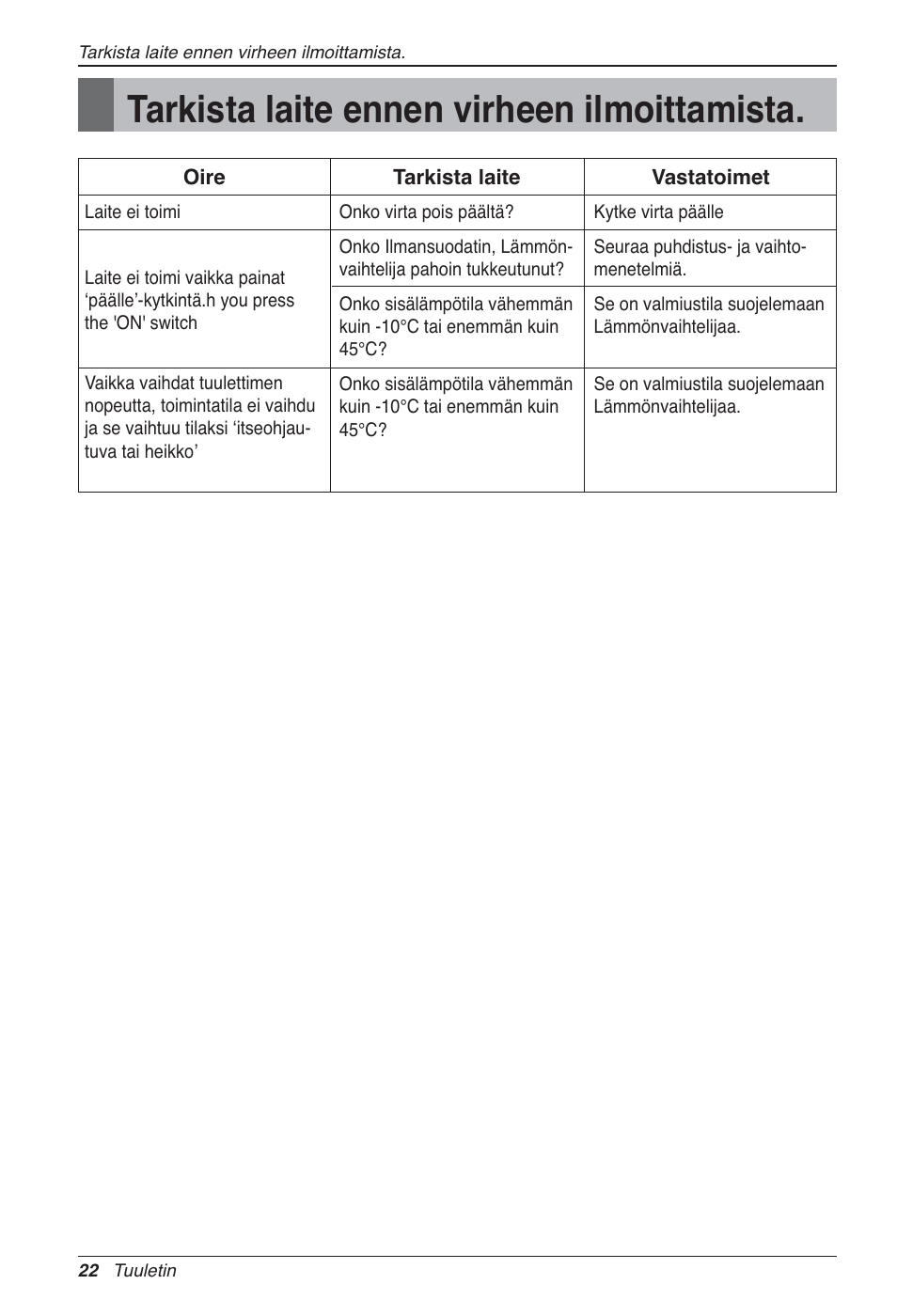 Tarkista laite ennen virheen ilmoittamista | LG LZ-H200GBA2 User Manual | Page 396 / 419