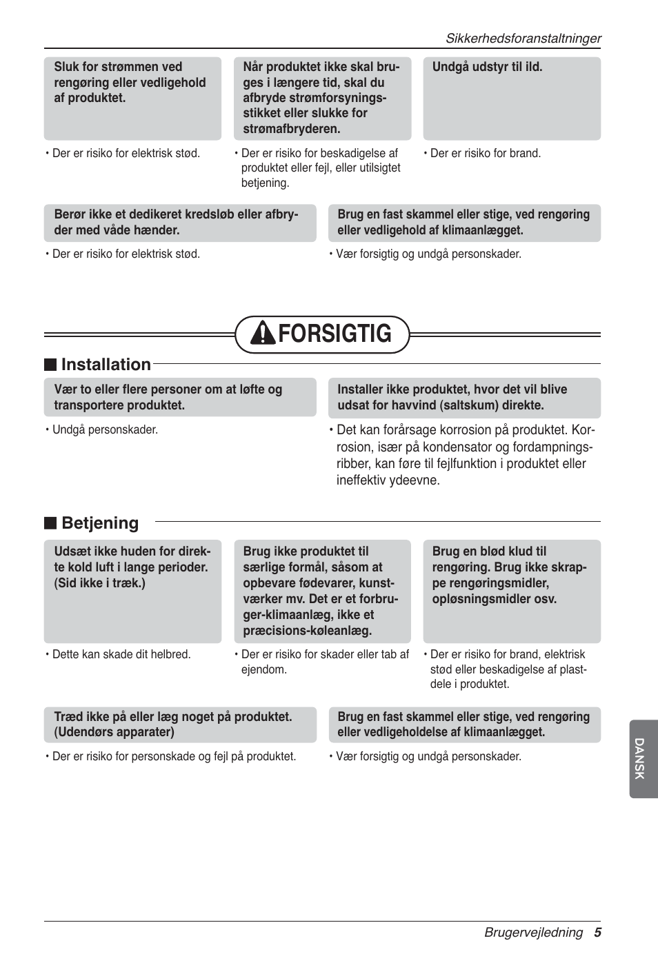 Forsigtig, N installation, N betjening | LG LZ-H200GBA2 User Manual | Page 401 / 419