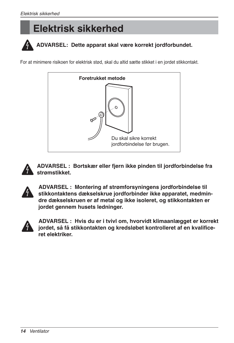 Elektrisk sikkerhed | LG LZ-H200GBA2 User Manual | Page 410 / 419